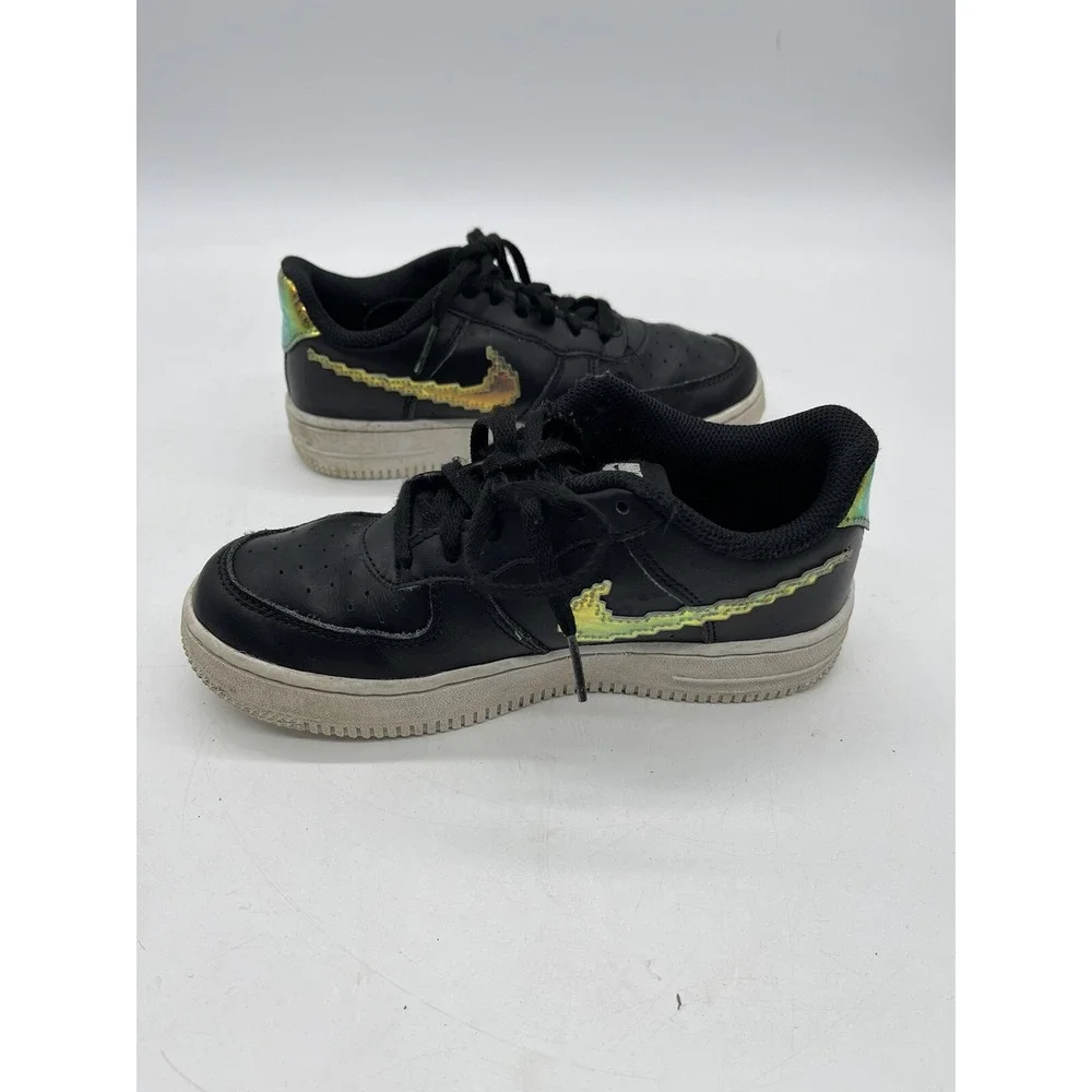 Nike Air‎ Force One Kids Iridescent Digital Swoosh 1.5 Y Black Pre Owned
